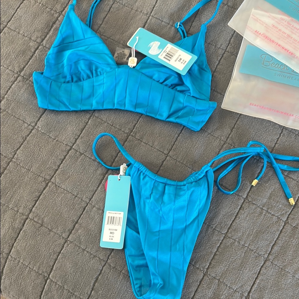 Beach Bunny Bright Turquoise Ribbed Two-Piece Bikini